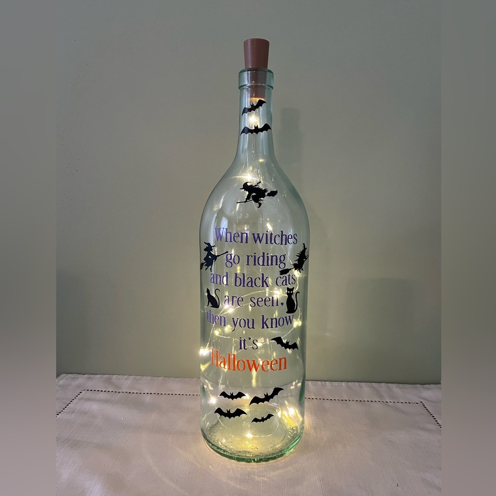 Decorated Wine Bottles, Halloween, Home Decor
